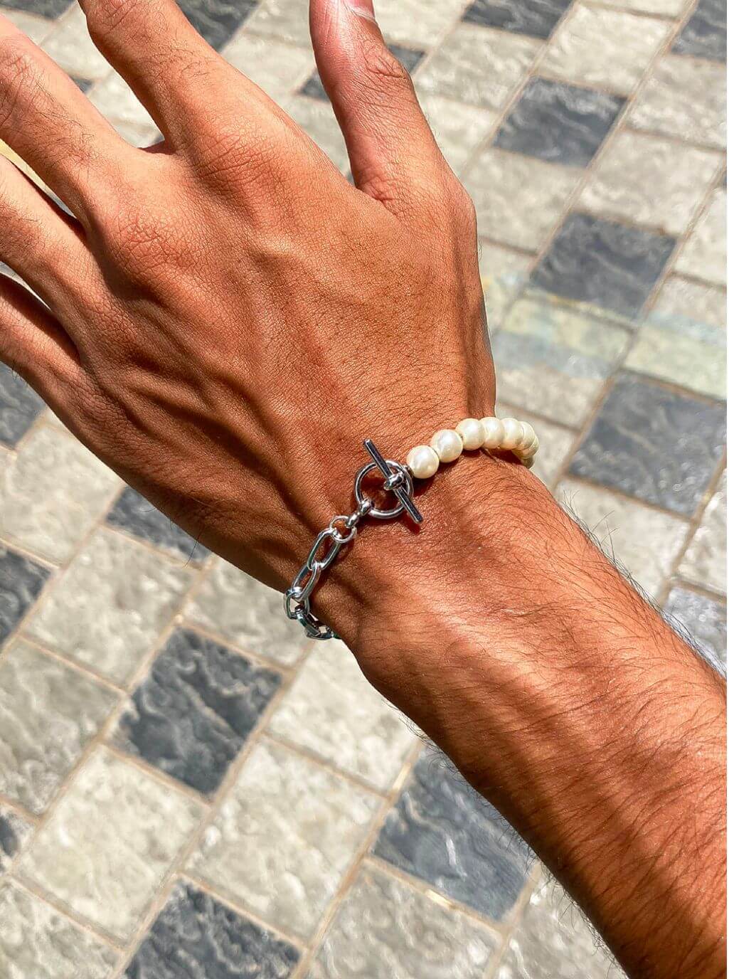 Braccialetto in argento e perle Half &amp; Half