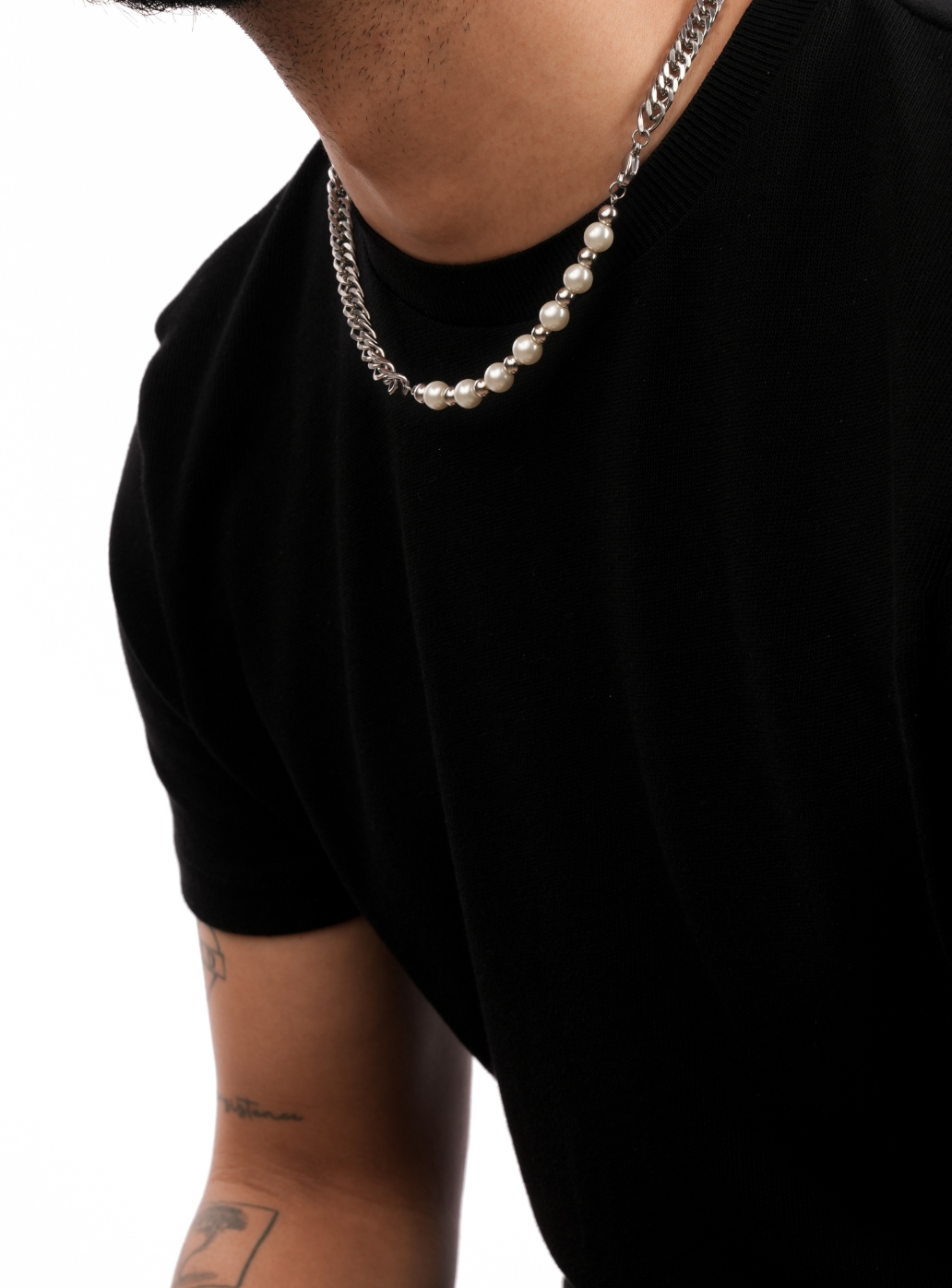 Collana metallica con perle da 1/4