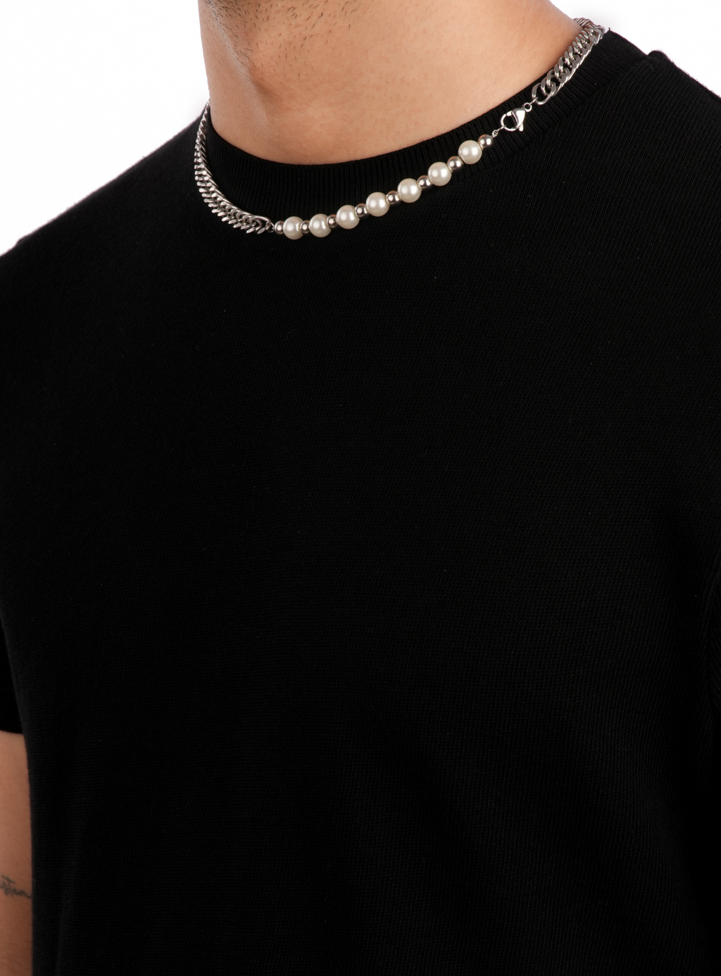 Collana metallica con perle da 1/4